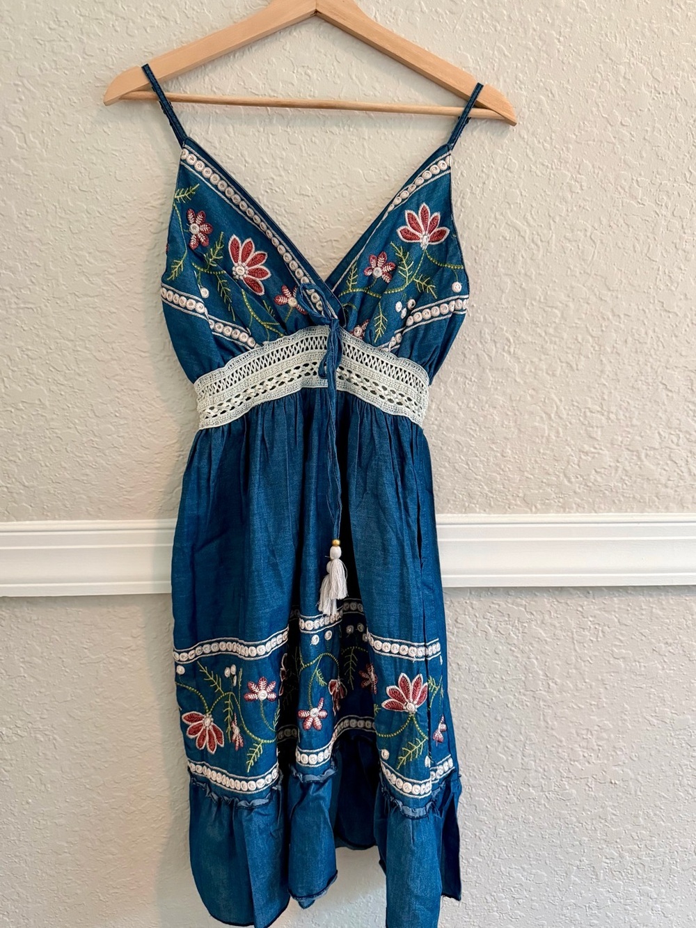 Palak Embroidered Denim Maxi Dress - Made in India - Fits most (One Size)